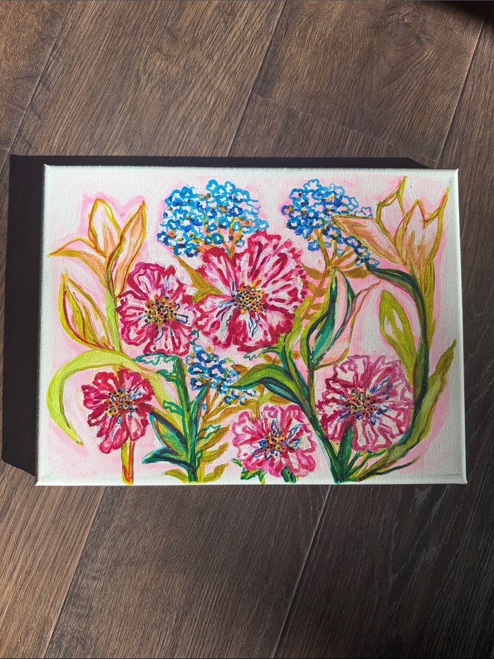 Hand-Painted Pink Floral Canvas Art